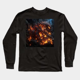 Scary Dragon With Fire and Smoke Long Sleeve T-Shirt